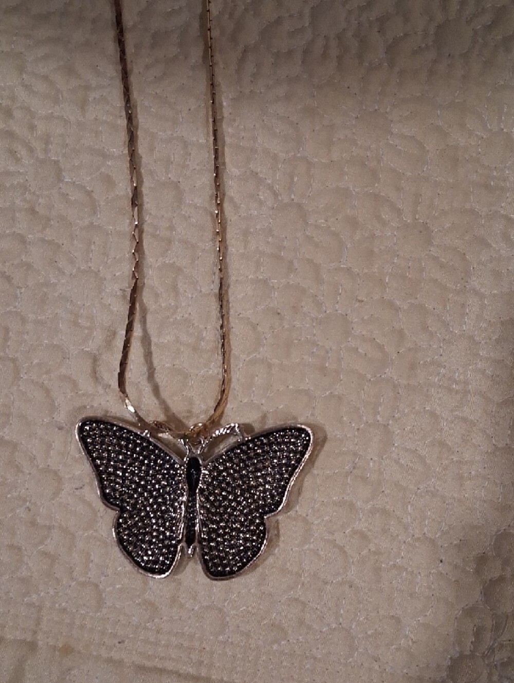 Gold Butterfly Necklace with Multicolor Crystal Accents - Picture 3 of 3